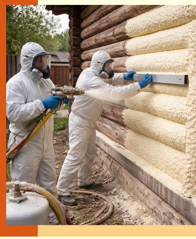 Утепление бревенчатого дома ППУ в Георгиевске эффективной изоляцией