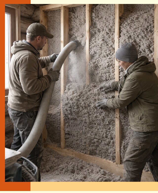 Утепление бревенчатого дома эковатой в Георгиевске