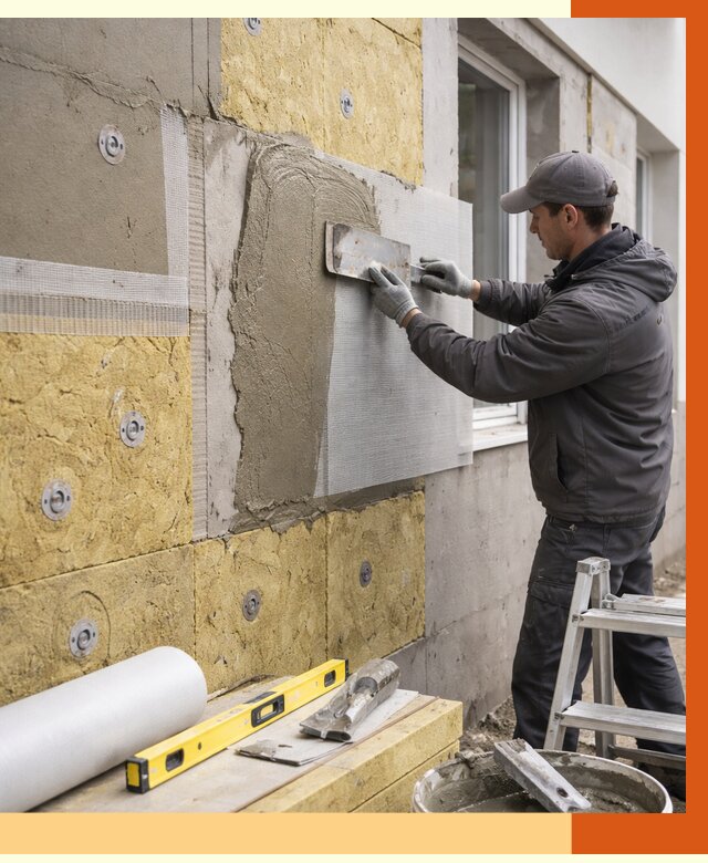 Утепление фасада под штукатурку в Георгиевске от 4329 руб/м2 — монтаж пенопластом и минватой | ТепломастерГрг