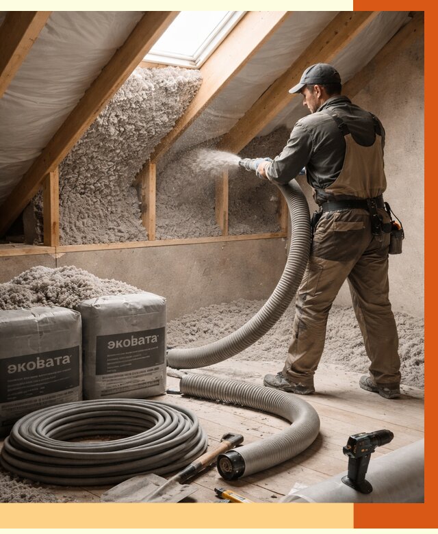 Утепление мансарды эковатой в Георгиевске от 2268 руб/м2 — монтаж, задувка, цена | ТепломастерГрг