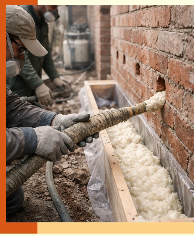 Заливка ППУ в пустоты кирпичной стены в Георгиевске