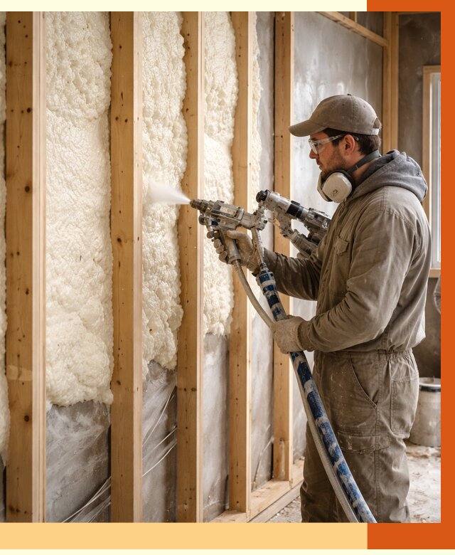 Утепление каркасной стены ППУ в Георгиевске от 4380 руб./м2 под ключ | ТепломастерГрг