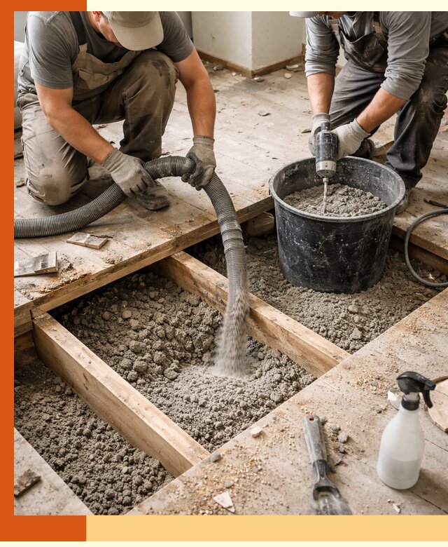 Заполнение пустот пола в Георгиевске полиуретаном и пенополистиролом